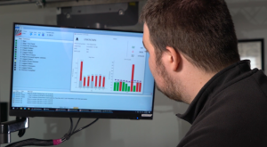 Worker viewing live projected augmented reality cycle data